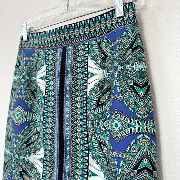 ANTONIO MELANI Pencil Skirt Blue Geometric Print Cotton Lined Size 2 Chic - Picture 2 of 5